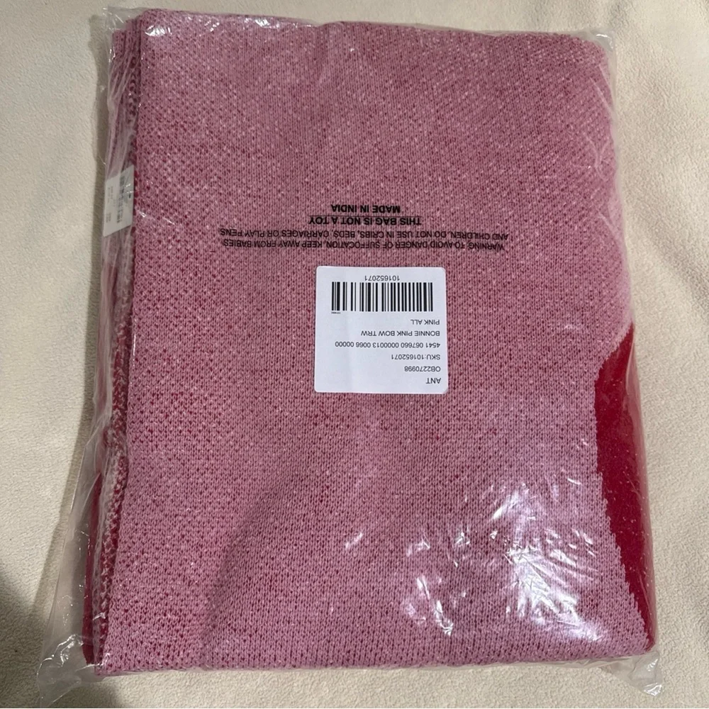 Anthropologie Pink Throw with Red Bow
